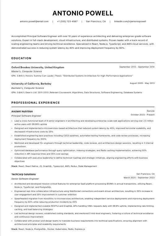 Classic resume template preview