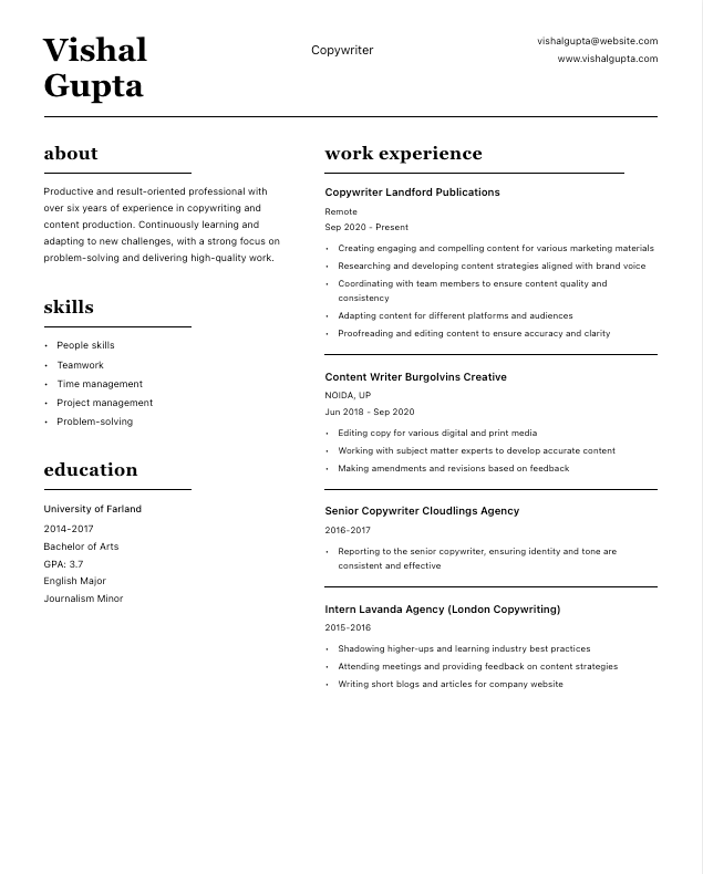 Traditional resume template preview