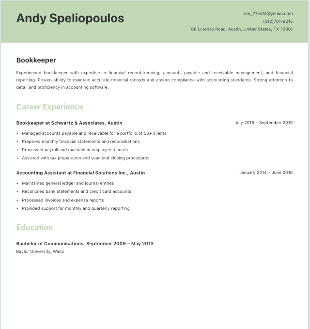 Sophisticated resume template preview